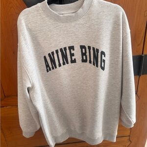 Anine Bing Light Gray Crewneck Sweatshirt with Black Logo